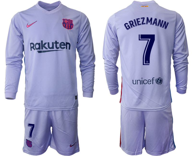 Men 2021-2022 Club Barcelona Second away purple Long Sleeve #7 Soccer Jersey
